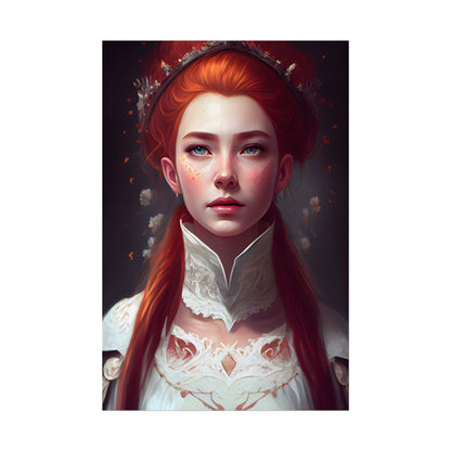 Soft Glow Redhead Portrait: Elegant Female Artwork in Dress - Poster