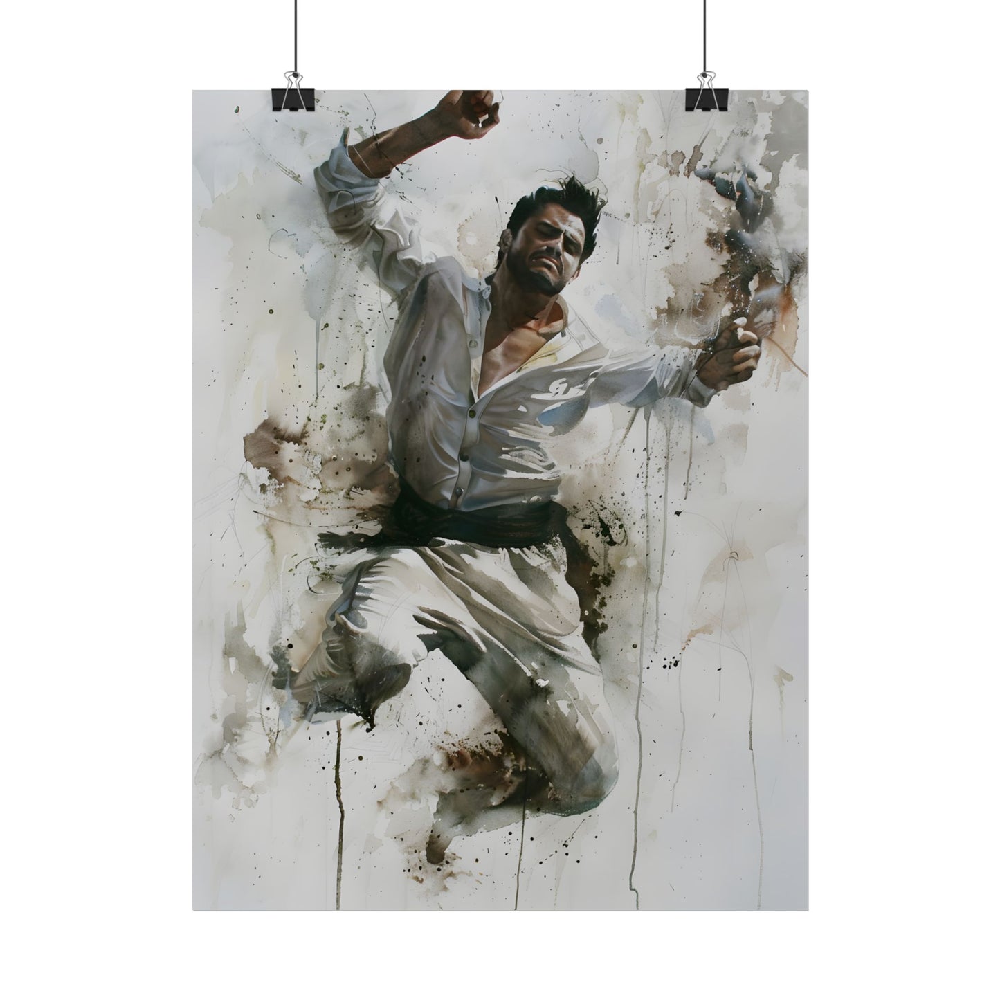 Watercolor Artwork: Man Dancing in Dynamic Movement - Poster