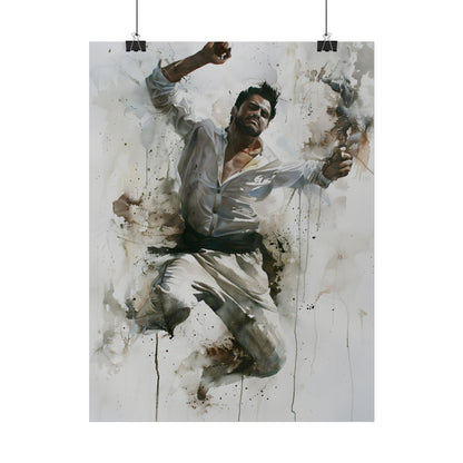 Watercolor Artwork: Man Dancing in Dynamic Movement - Poster