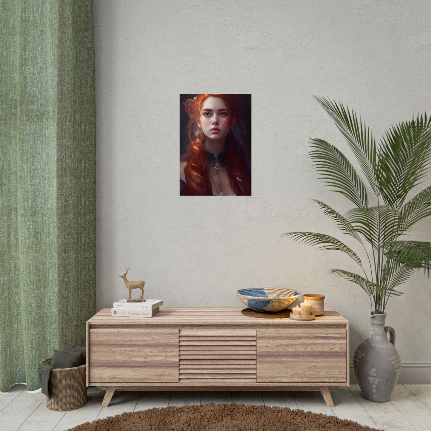 Elegant Redhead Portrait: Female Artwork in Dress - Poster