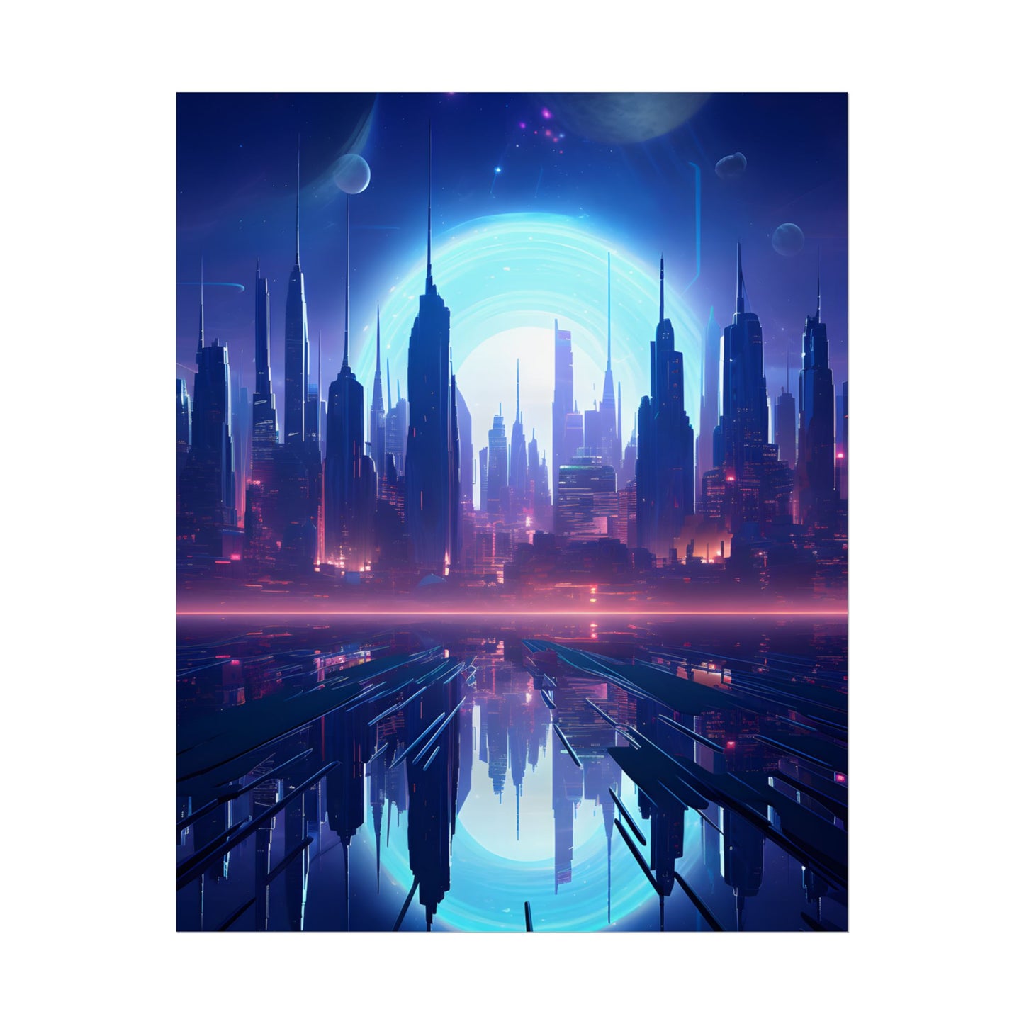 Melancholic Cyberpunk Night: Dark Cityscape Digital Art - Poster