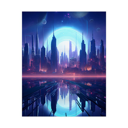 Melancholic Cyberpunk Night: Dark Cityscape Digital Art - Poster