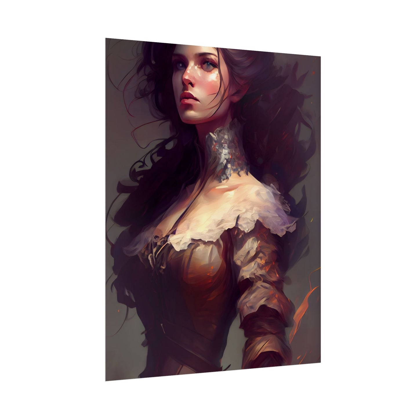 Lovely Brown Hair Portrait: Stunning Female Art - Poster
