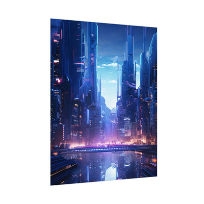 Dystopian Cyberpunk Cityscape: Glowing Neon Lights - Poster