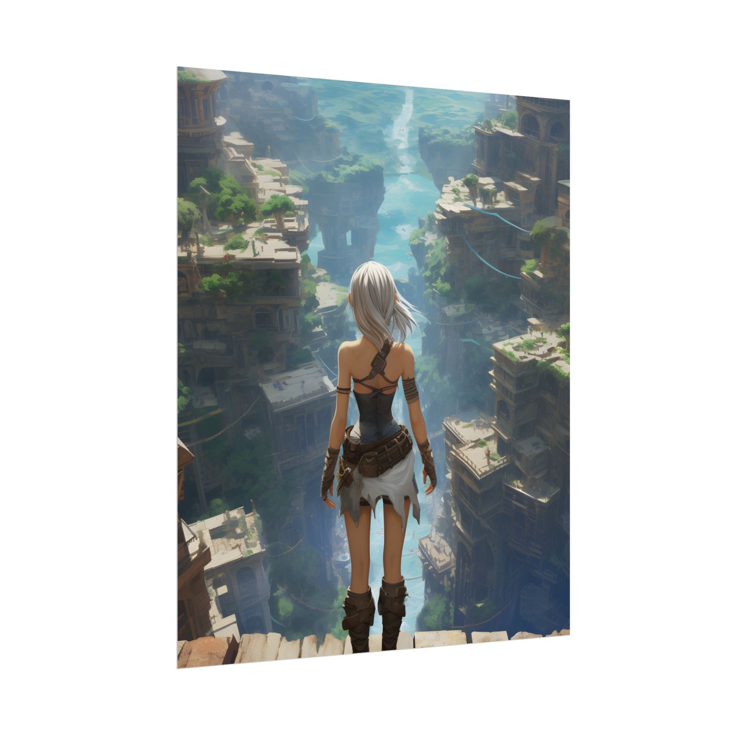 Dramatic Anime Female: Dynamic Birds Eye View Artwork - Poster