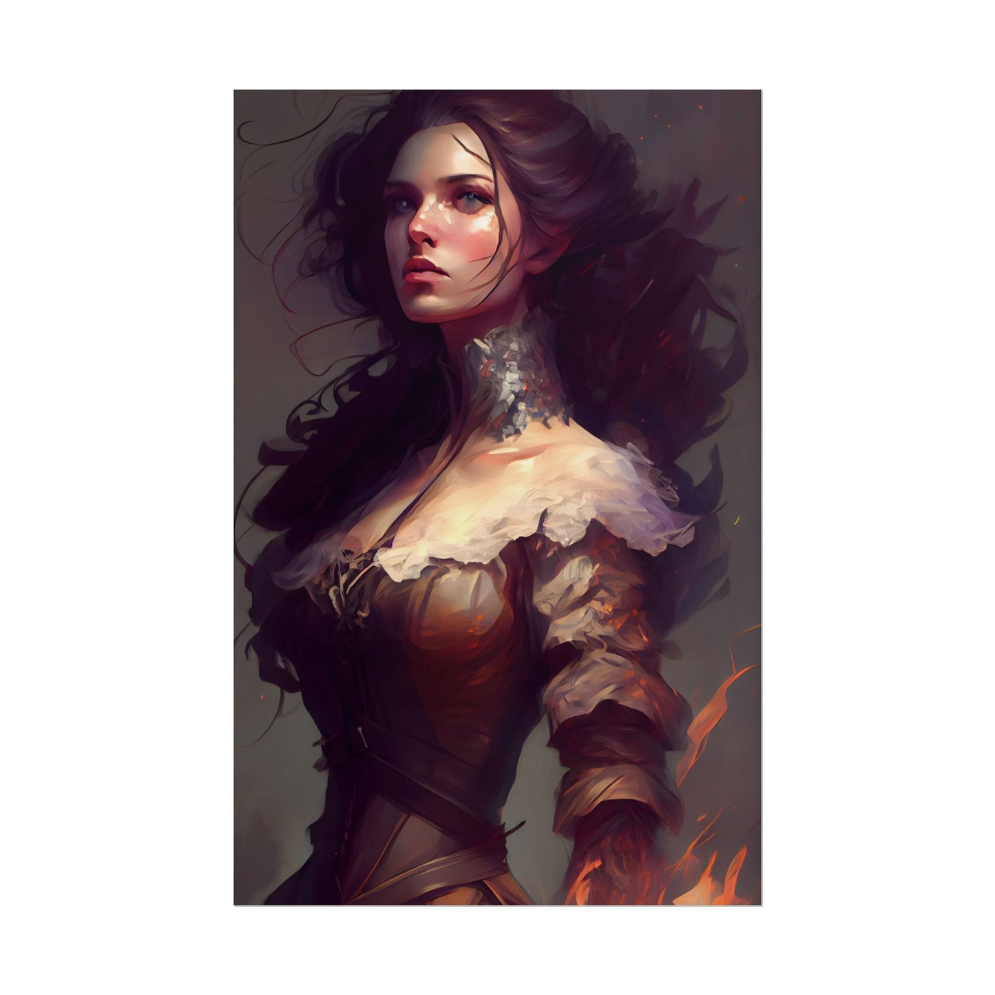 Lovely Brown Hair Portrait: Stunning Female Art - Poster