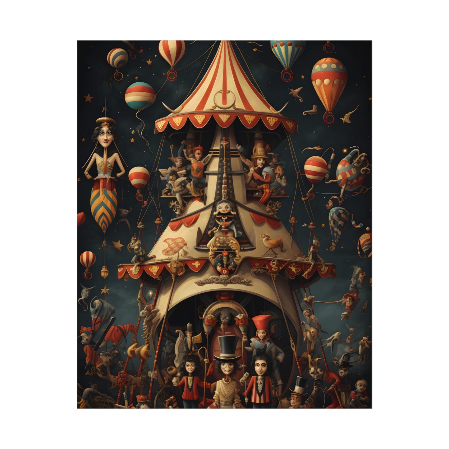Whimsical Clockwork Circus: Fantastical Artwork in Vibrant Colors - Poster