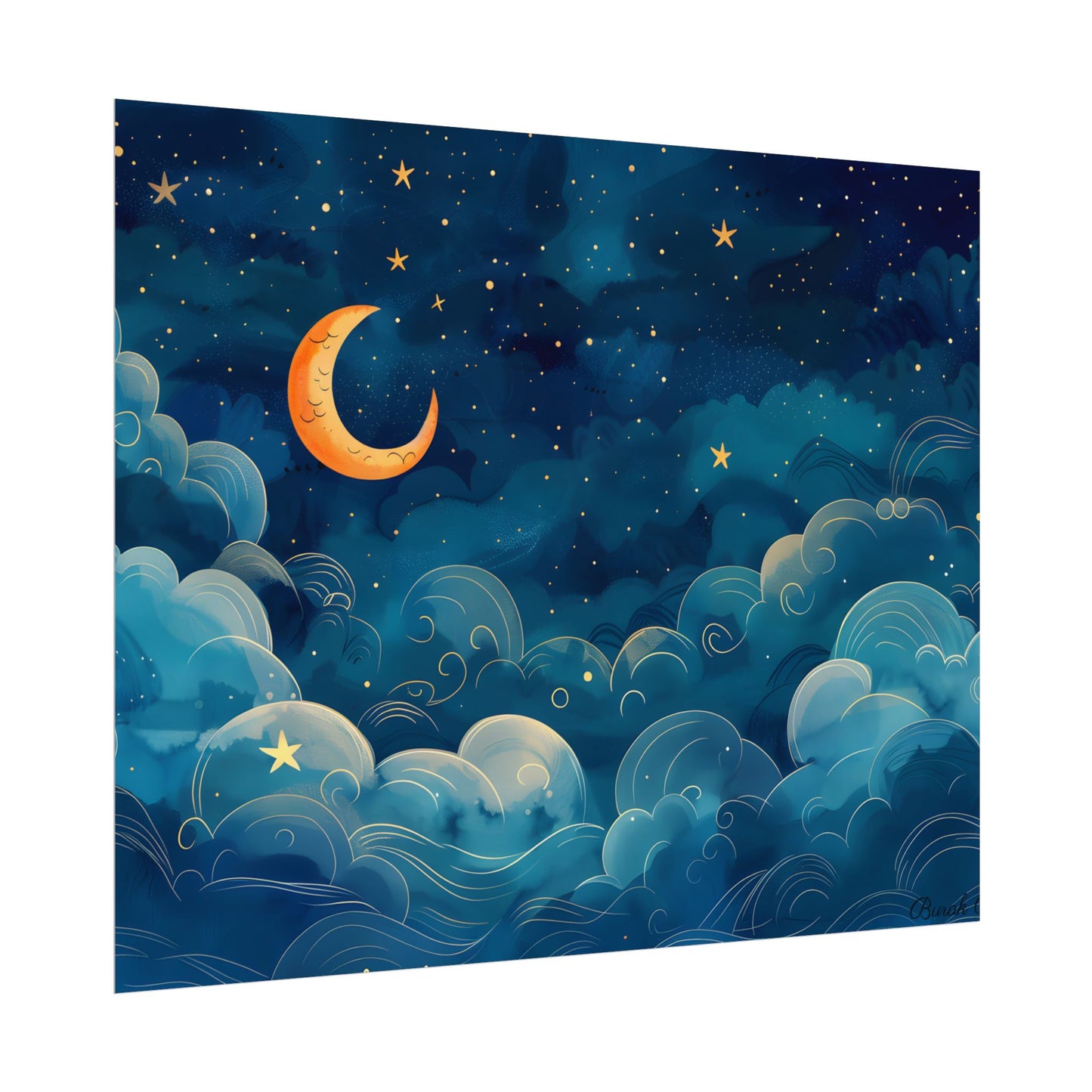 Whimsical Dreamy Night Sky: Small Town Illuminated by Pastel Stars - Poster