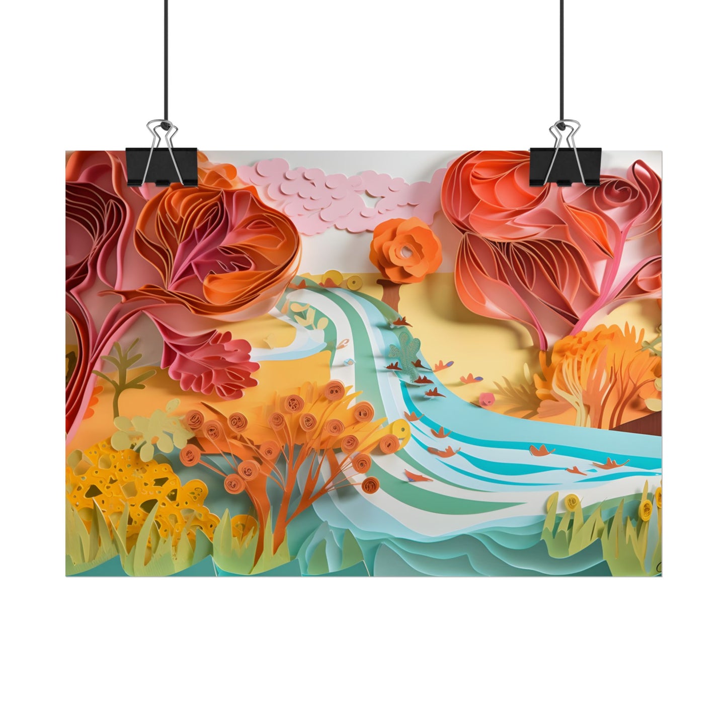 Magical Beach Landscape: Serene Paper Quilled Artwork - Poster