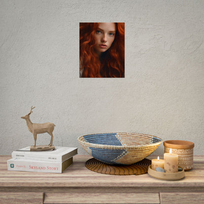 Feminine Portrait: Redheaded Woman in Light Blue - Poster