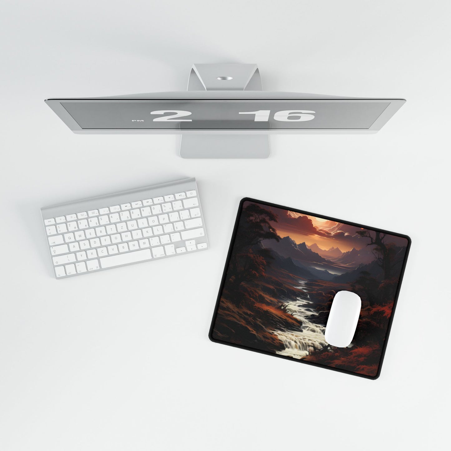 Captivating Falls: A Majestic Oil on Canvas Masterwork - Desk Mat