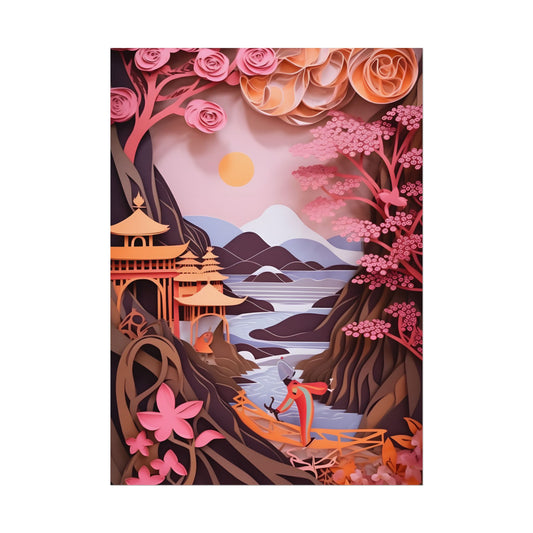 Japanese Vibrance: Eye-Catching Paper Quilled Landscape Art - Poster