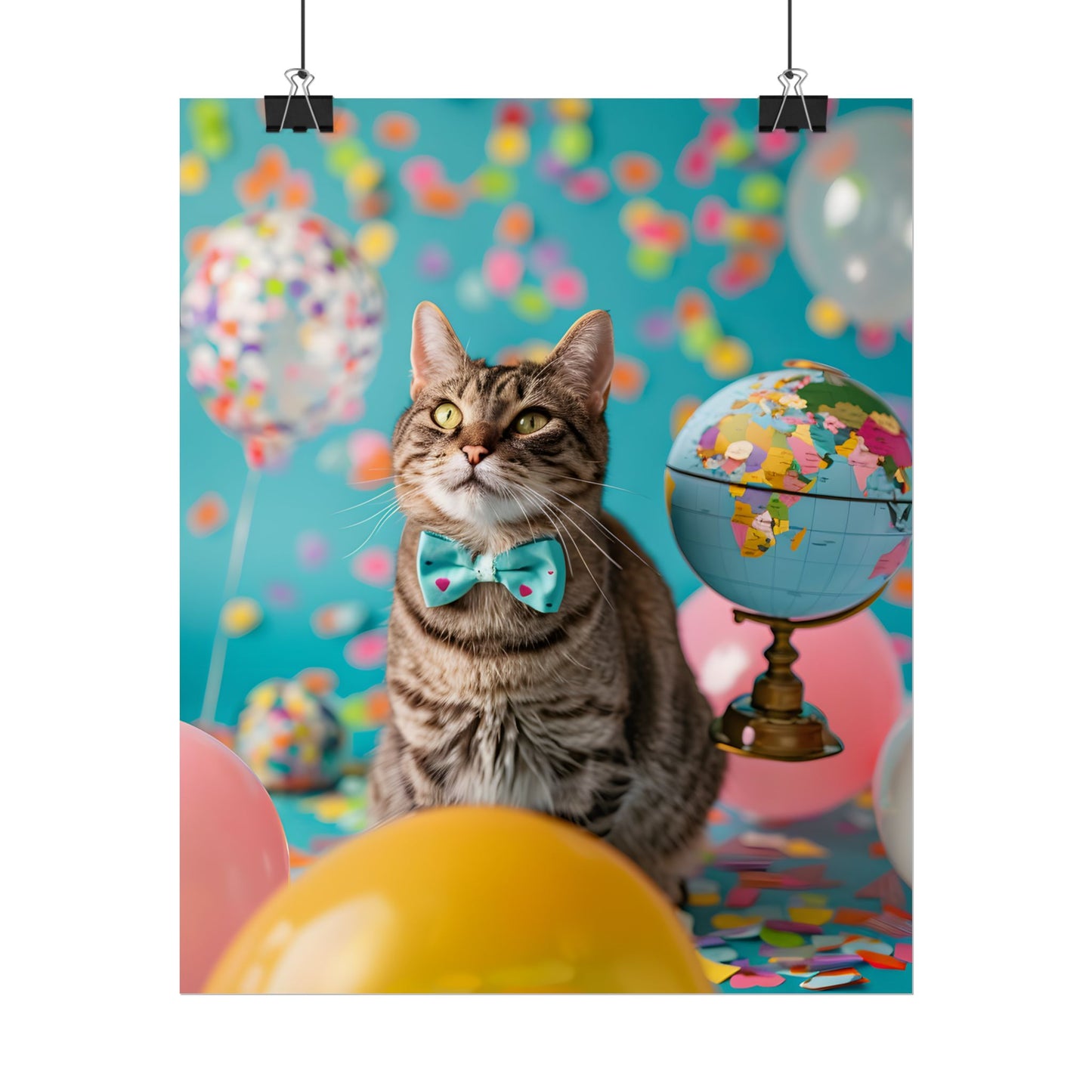 Whimsical Cat with Bow Tie: Mysterious Feline Artwork - Poster