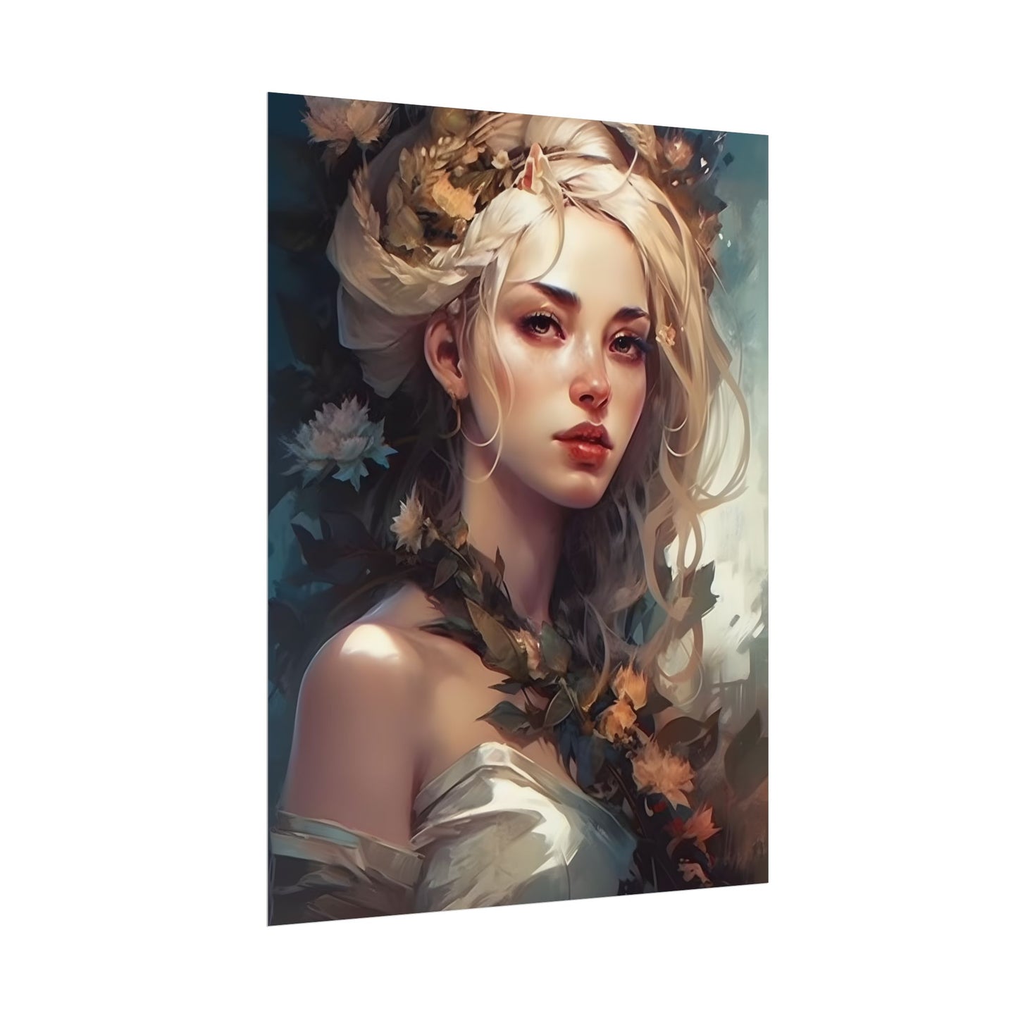 Dramatic Blonde Portrait: Red Hues Digital Art - Poster