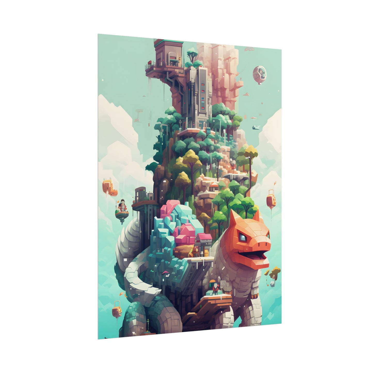 Pixelated Cyber-Pets: Digital Artwork of Illuminated Creatures - Poster