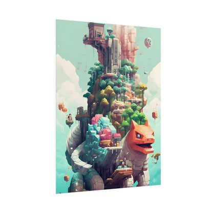 Pixelated Cyber-Pets: Digital Artwork of Illuminated Creatures - Poster