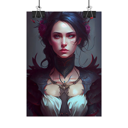 Enchanting Female Portrait: Elegant Black Dress Artwork - Poster