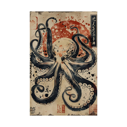 Stylized Octopus: Vibrant Japanese Ukiyo-E Artwork - Poster