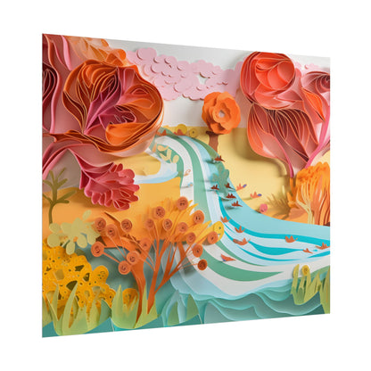 Magical Beach Landscape: Serene Paper Quilled Artwork - Poster