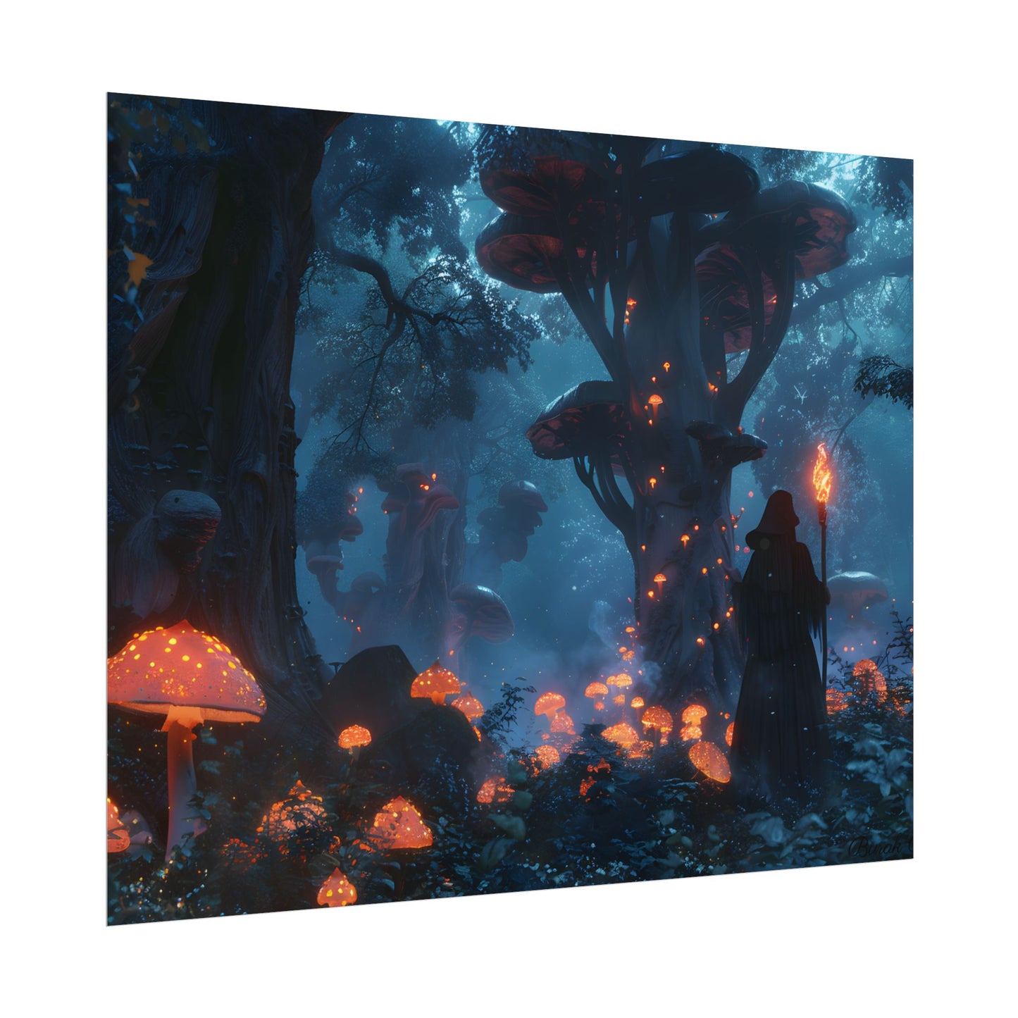 Mystical Forest Encounter: Vibrant Witch Artwork - Poster