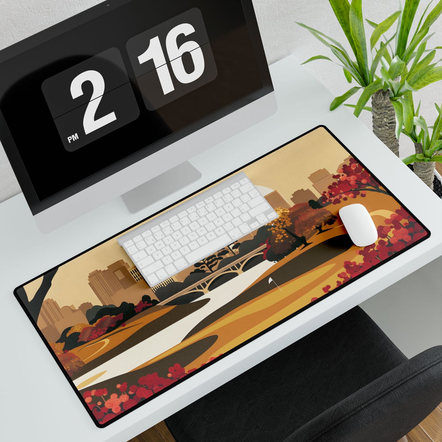 Retro Golf Illustration: Classic Course Scene - Desk Mat