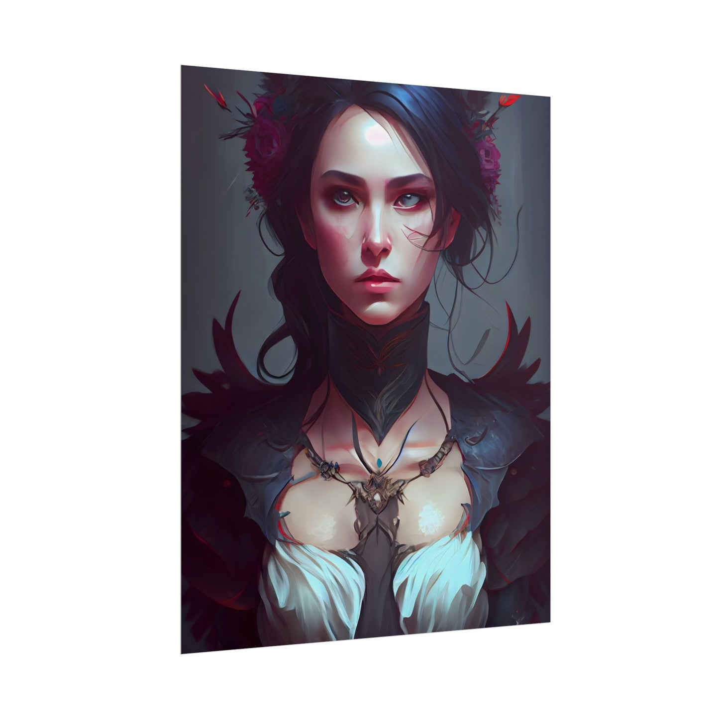 Enchanting Female Portrait: Elegant Black Dress Artwork - Poster