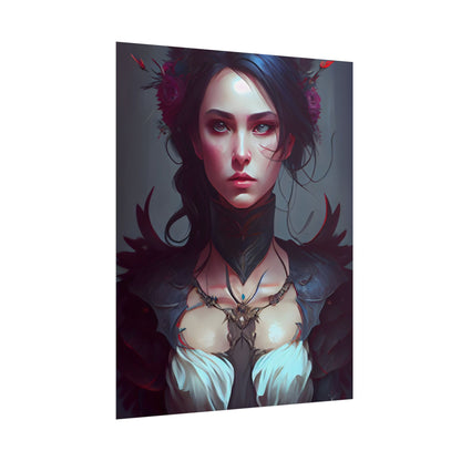 Enchanting Female Portrait: Elegant Black Dress Artwork - Poster