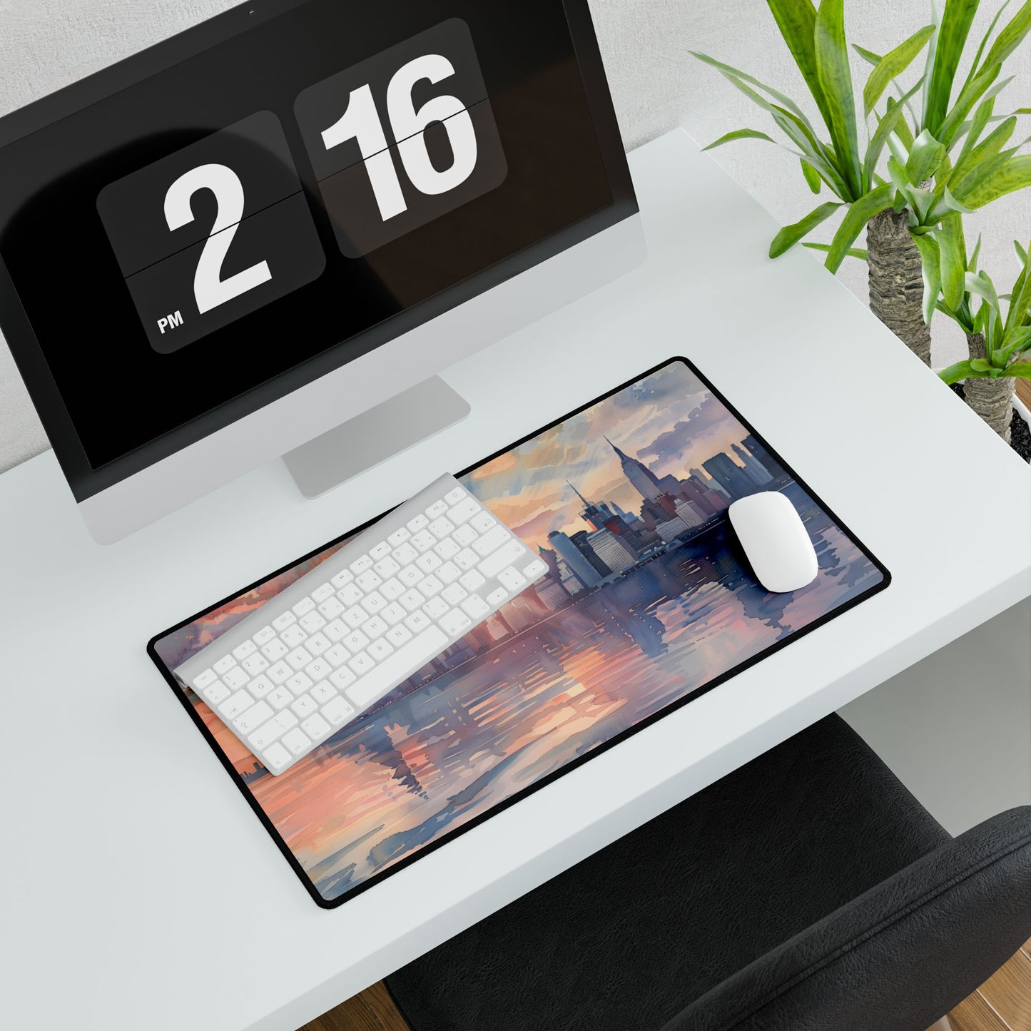 Watercolor New York City Sunset: Golden Hour Artwork - Desk Mat