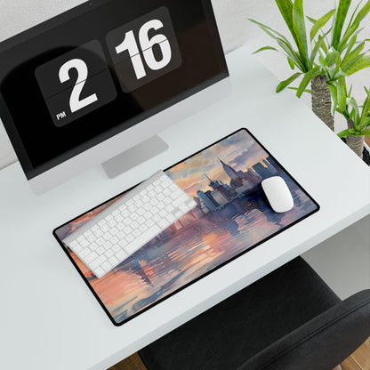 Watercolor New York City Sunset: Golden Hour Artwork - Desk Mat