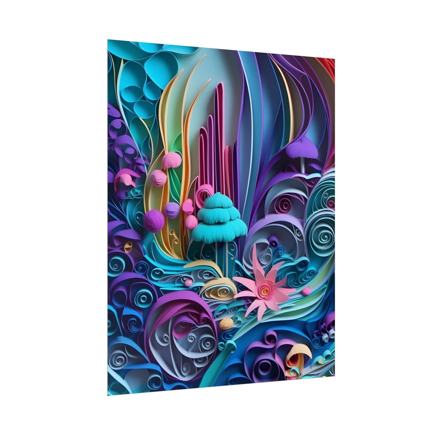 Vibrant Beach Landscape: Paper Quilling Artwork - Poster