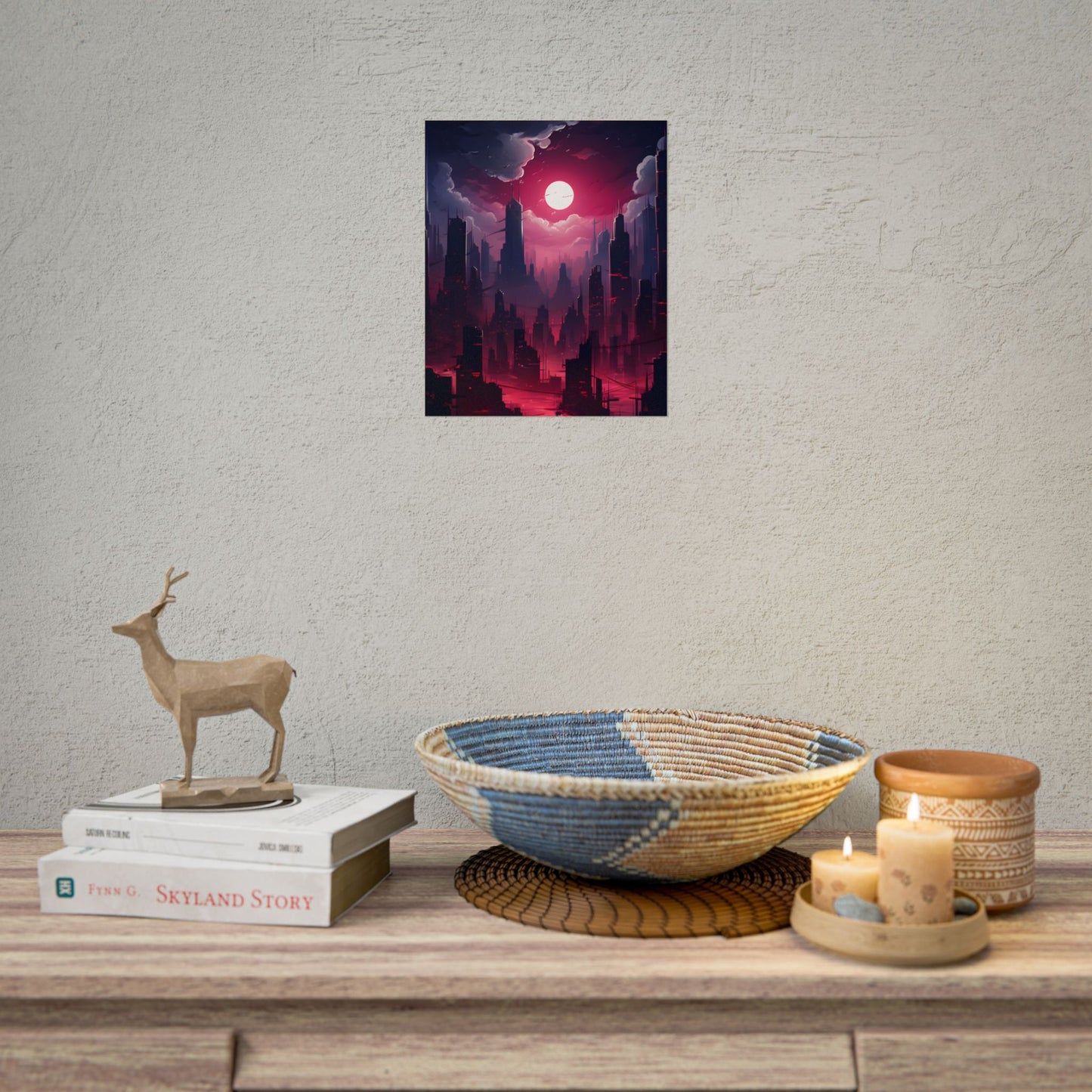 Burning Cyberpunk Cityscape: Digital Artwork at Night - Poster