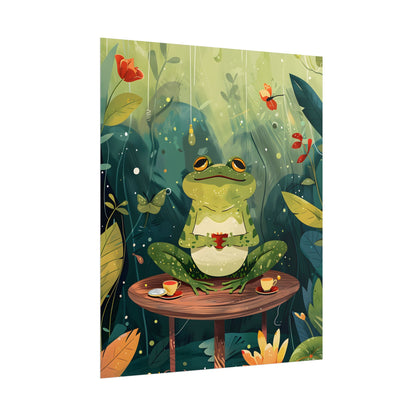 Whimsical Frog on Water: Playful Lily Pad Illustration - Poster