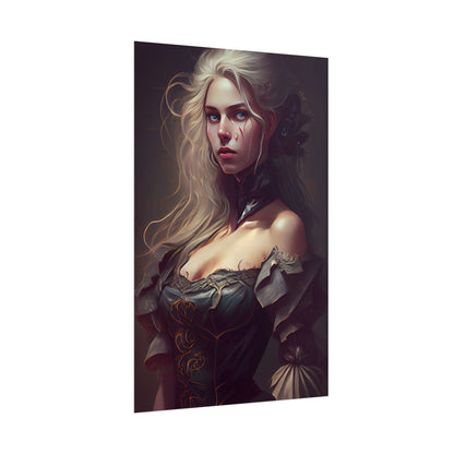 Blonde Female Portrait in a Dress: Stunning Artwork - Poster