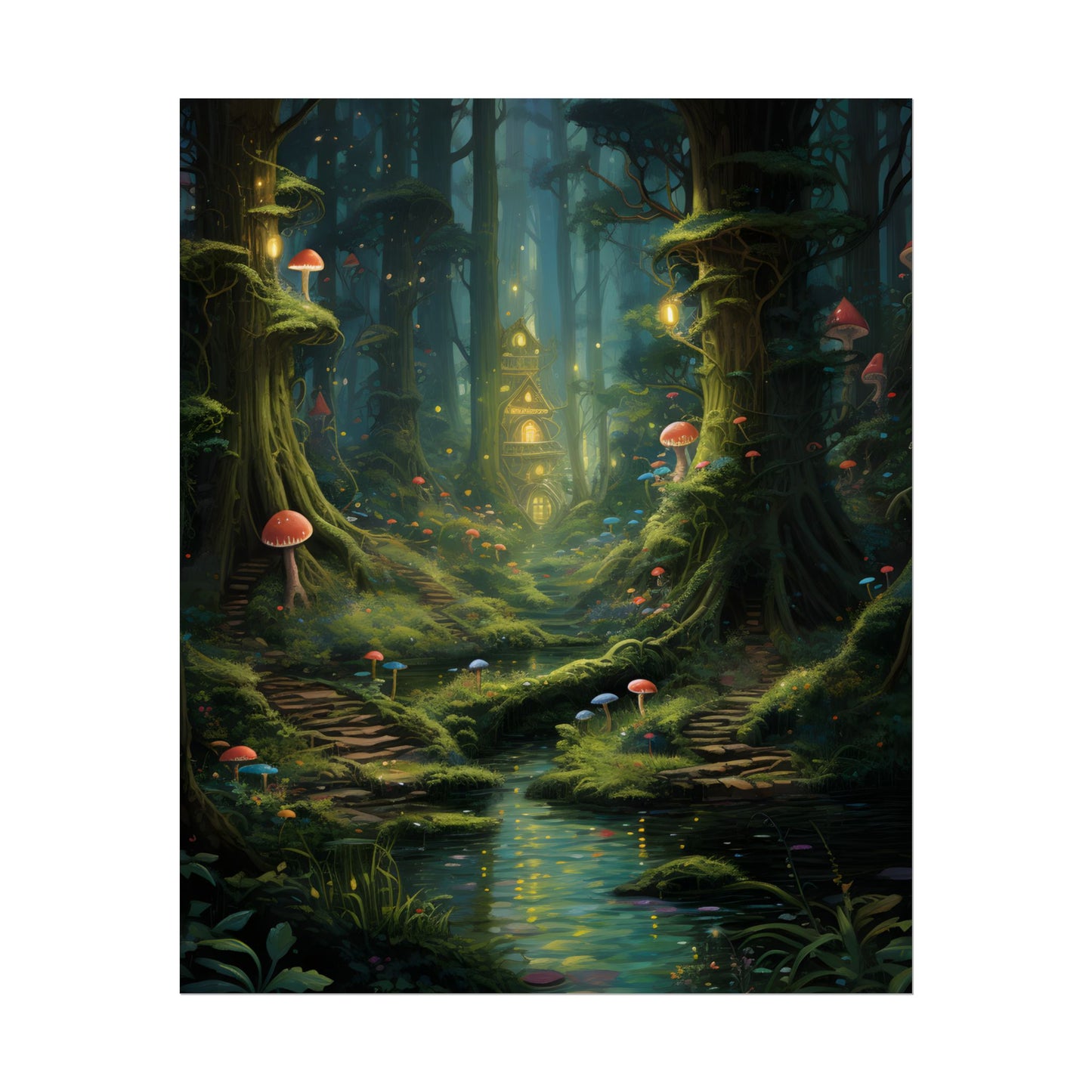 Enchanted Forest: Grimm's Fairy Tale Characters in Serene Woods - Poster