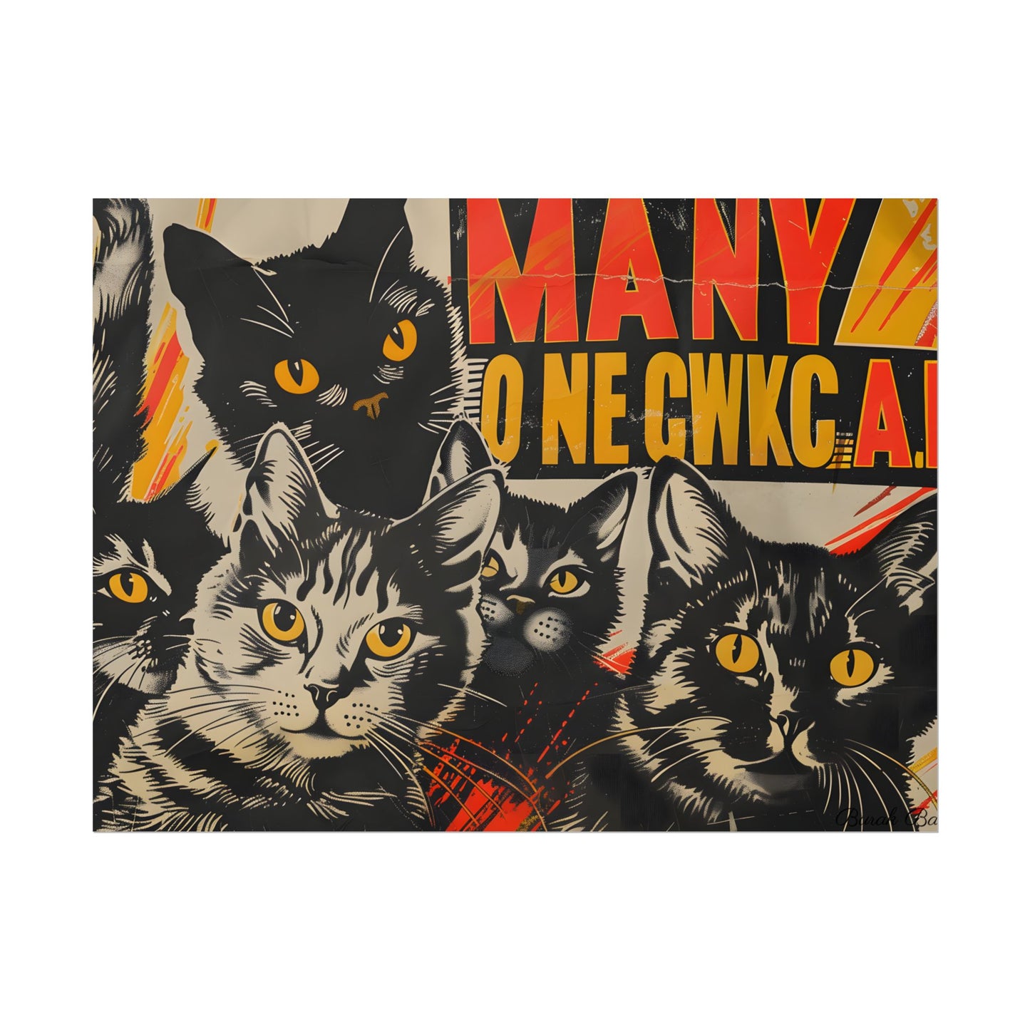 Red Cats in Soviet Motion: A Playful Poster Art - Poster
