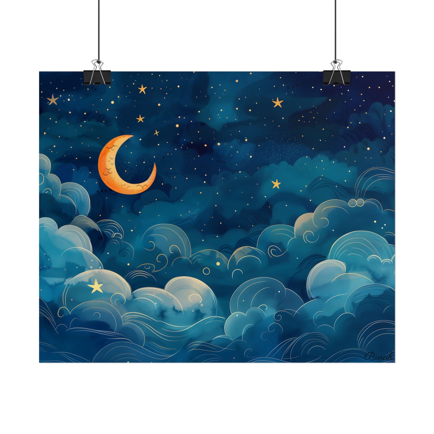 Whimsical Dreamy Night Sky: Small Town Illuminated by Pastel Stars - Poster