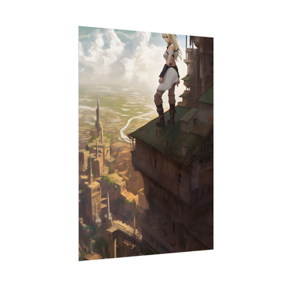 Dramatic Birds Eye View: Anime Blonde Female in Contemplation - Poster
