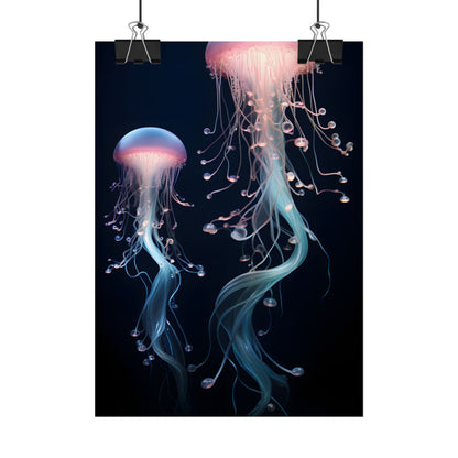 Bioluminescent Oceanic Ballet: Underwater Dancer in Motion - Poster