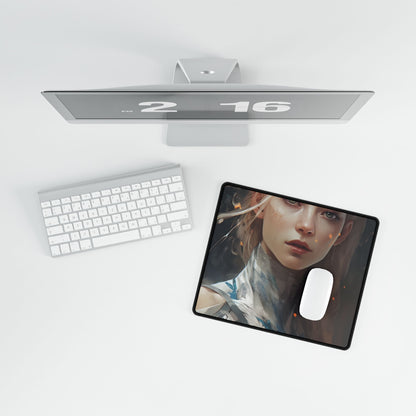 Astonishing Blonde Portrait: Capturing Intensity in Art - Desk Mat