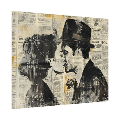 Vintage Romance Couples: Newsprint Artwork - Intimate Moments - Poster