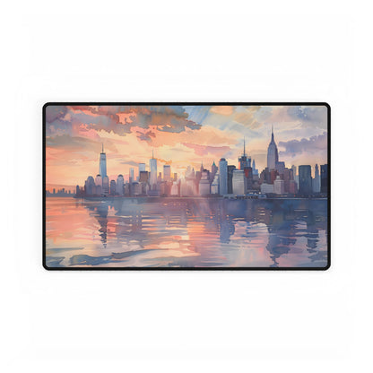 Watercolor New York City Sunset: Golden Hour Artwork - Desk Mat