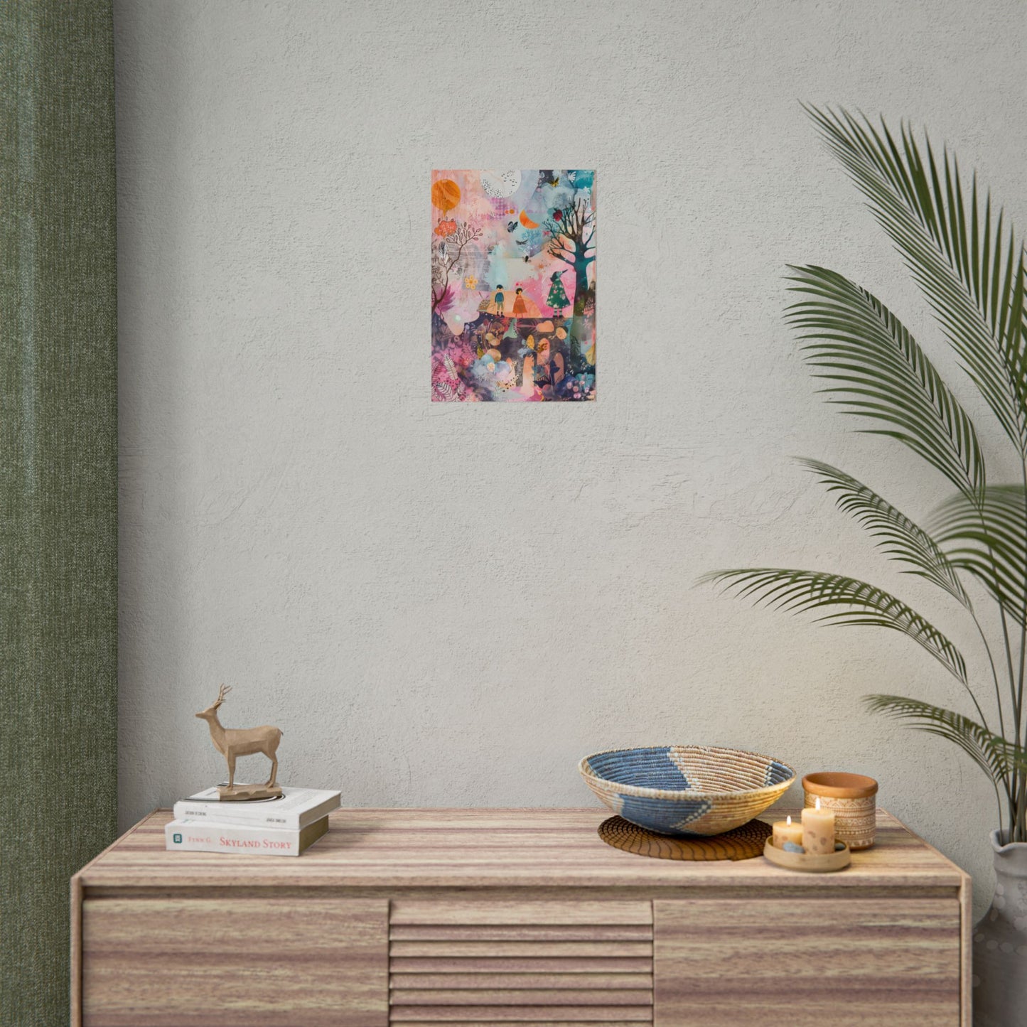 Colorful Whimsy: Blue Fish, Yellow Bird, Pink Cat Art Collage - Poster