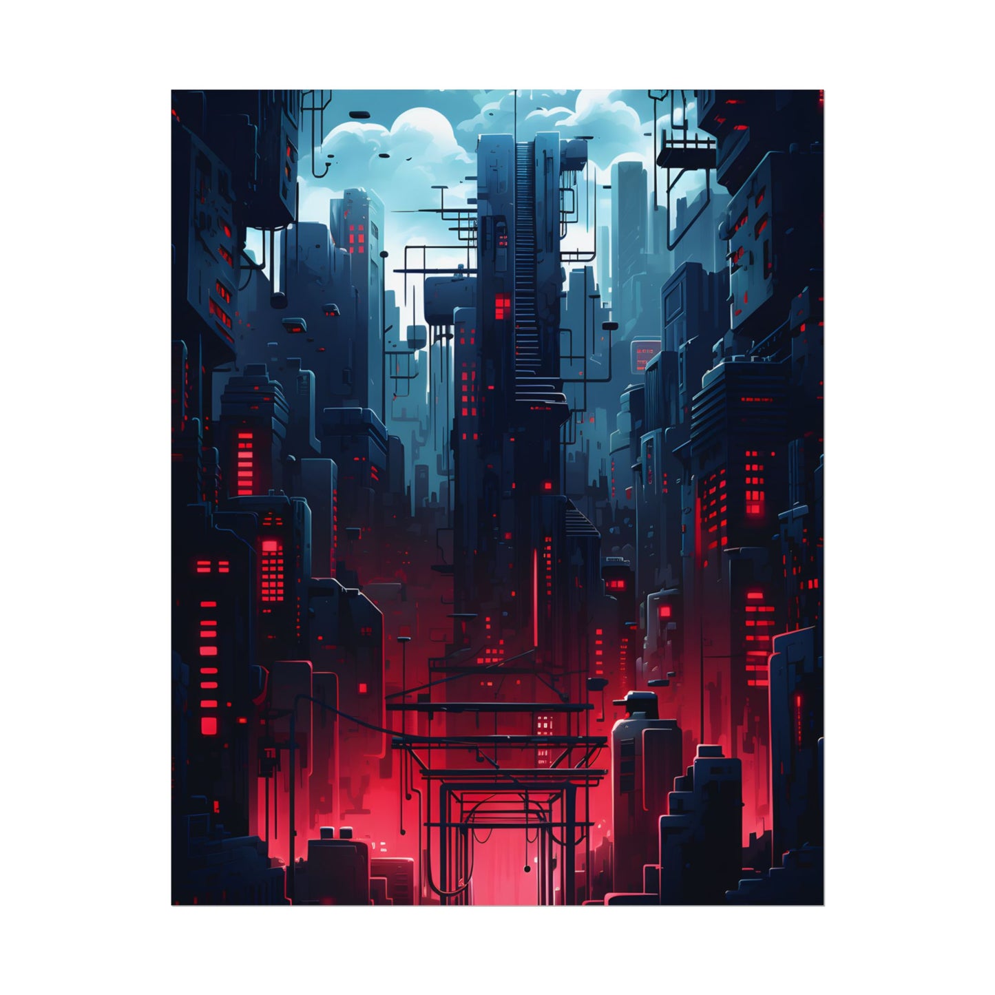 Cyberpunk Melancholy: A Nightly Cityscape Digital Art - Poster