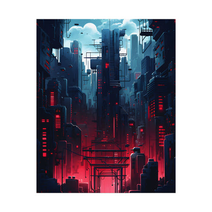 Cyberpunk Melancholy: A Nightly Cityscape Digital Art - Poster