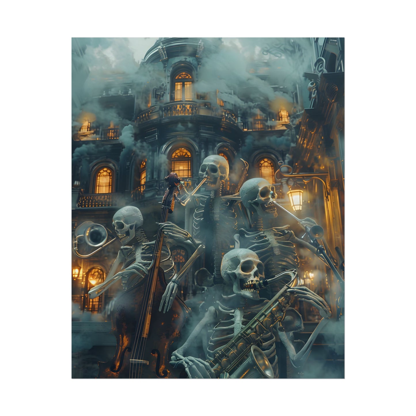 Victorian Lowbrow Skeleton Jazz Band: Dark Artwork - Poster