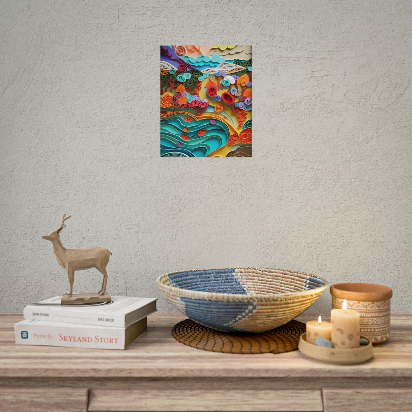 Paper Quilled Beach Bliss: Artistic Coastal Landscape - Poster