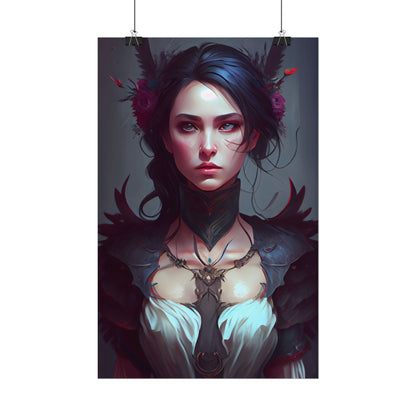 Enchanting Female Portrait: Elegant Black Dress Artwork - Poster
