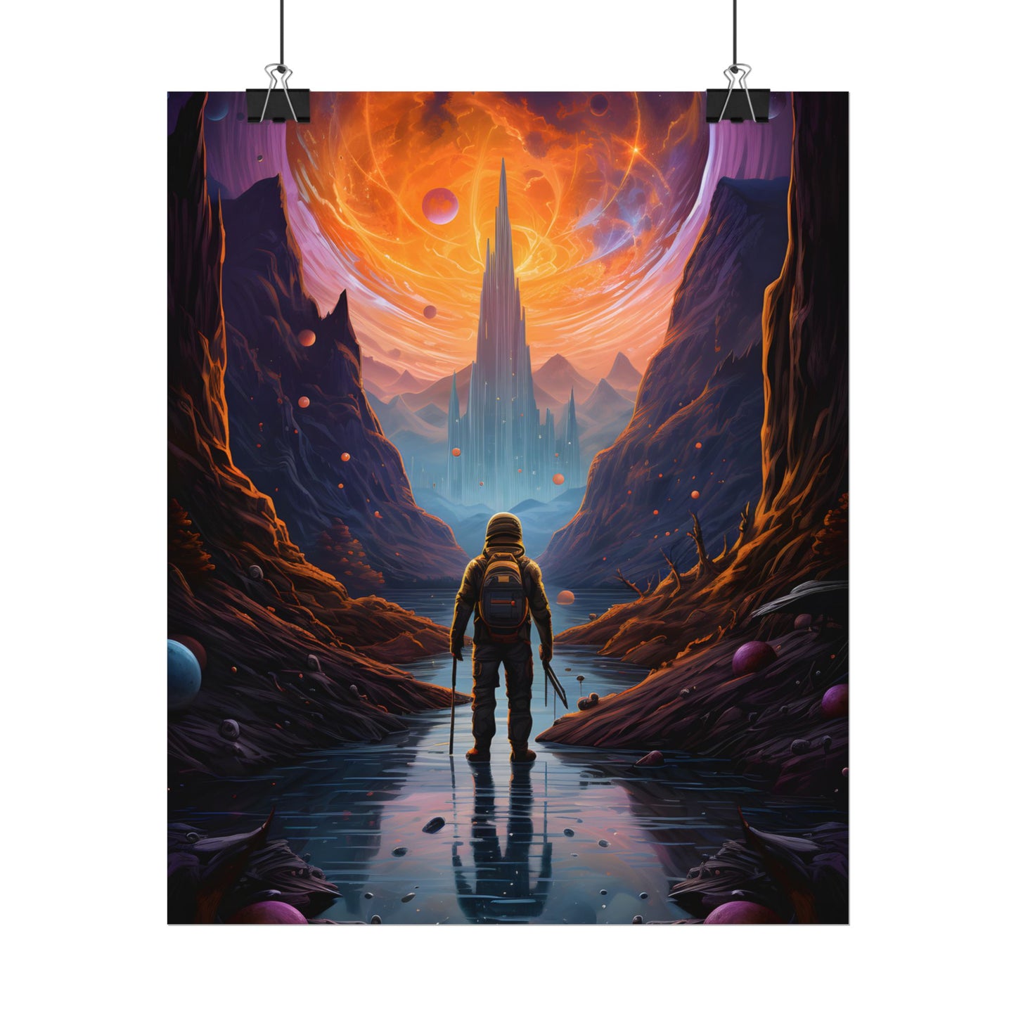 Futuristic Explorer in Wilderness: Sci-Fi Artwork - Poster