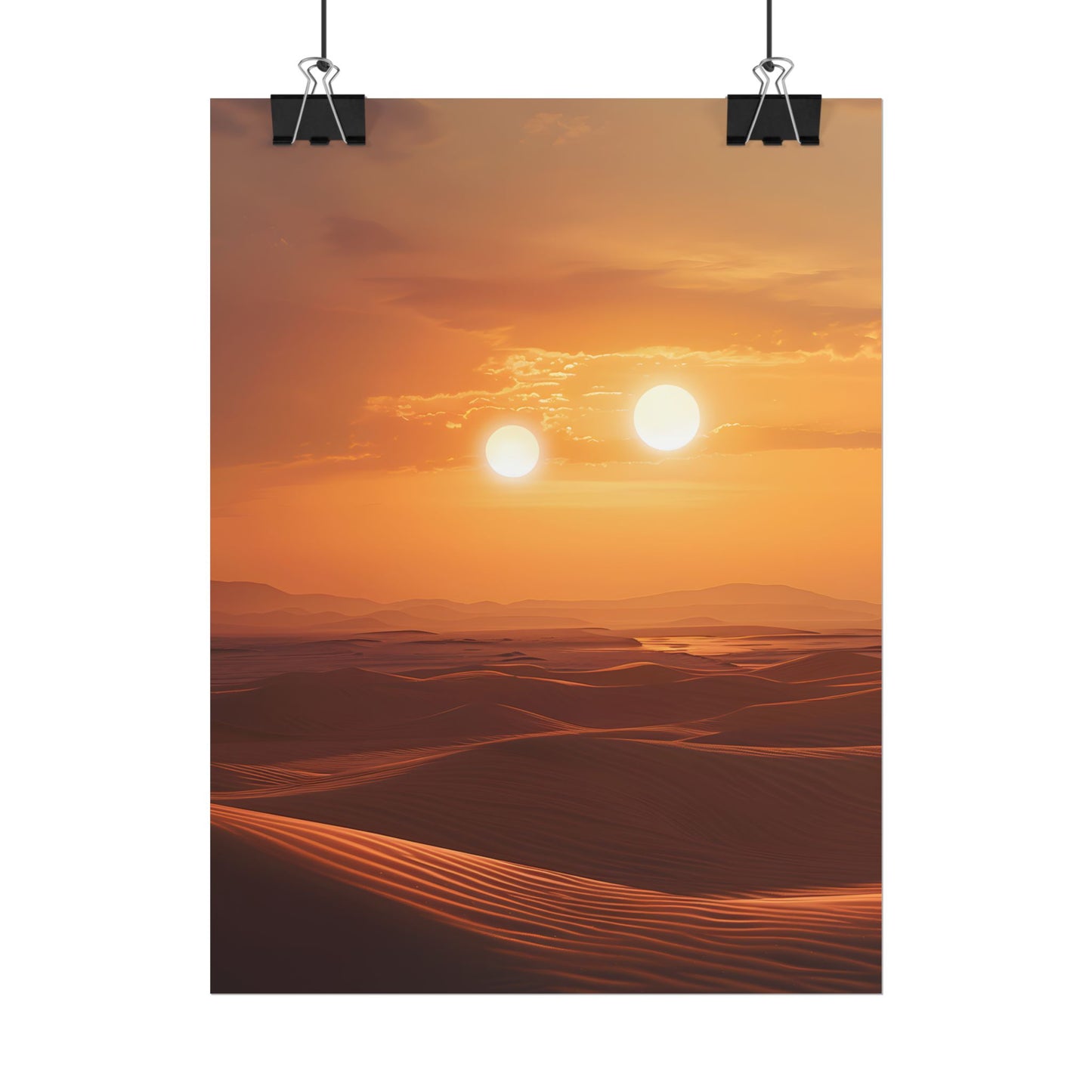 Serene Binary Sunset Artwork: A Peaceful Landscape - Poster