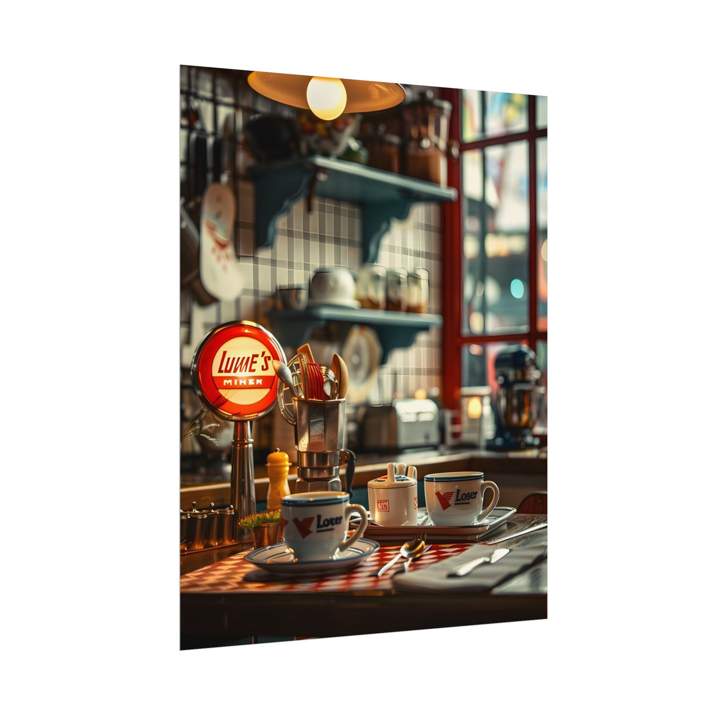Retro Warmth: Cozy Lukes Diner Coffee Scene Art - Poster